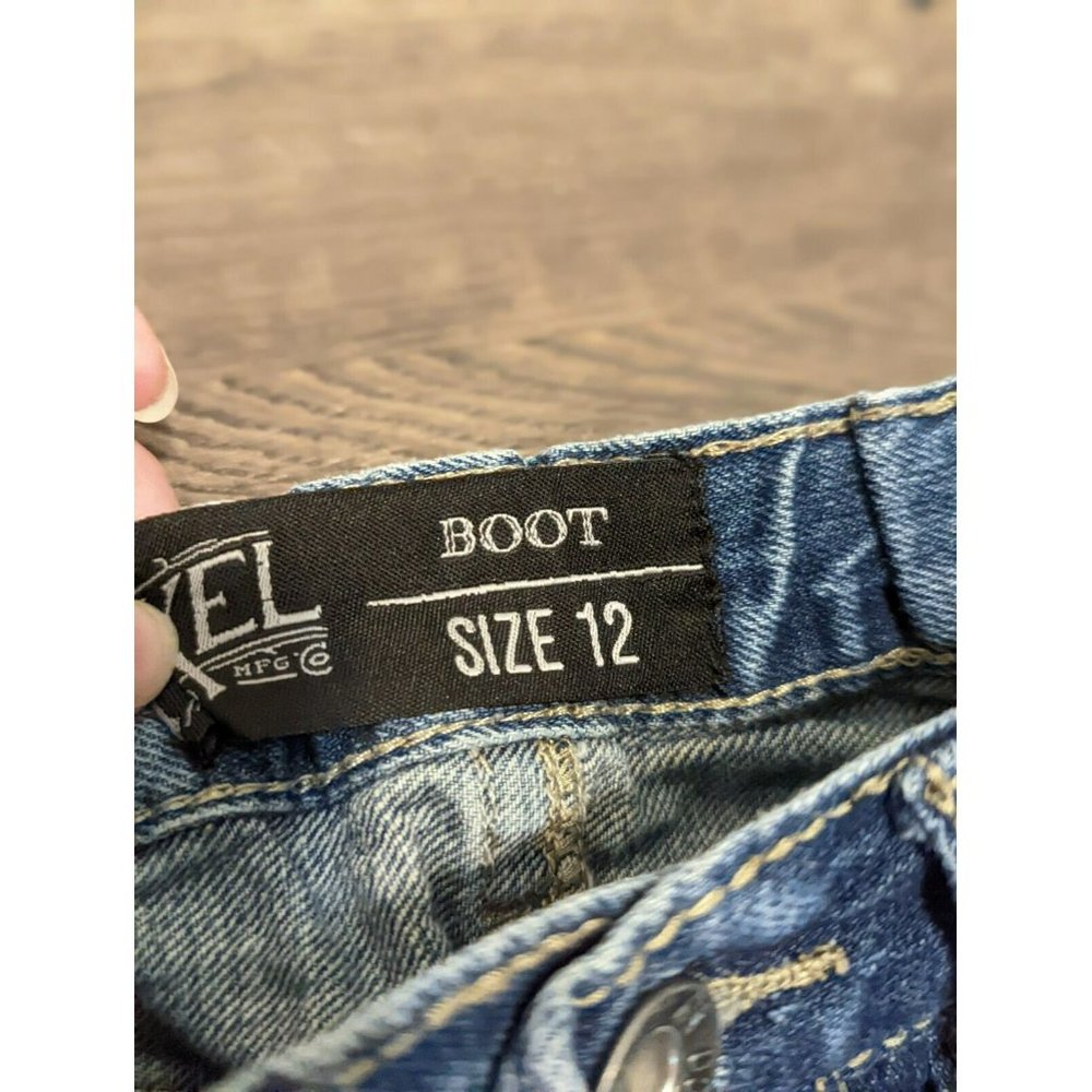 Distressed TK Axel Youth Boys Jeans Boot cut Size 12 Designer Denim Medium Wash - Picture 7 of 11